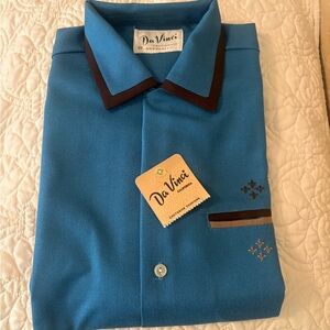 DaVinci Teal and Brown Men's Casual Shirt